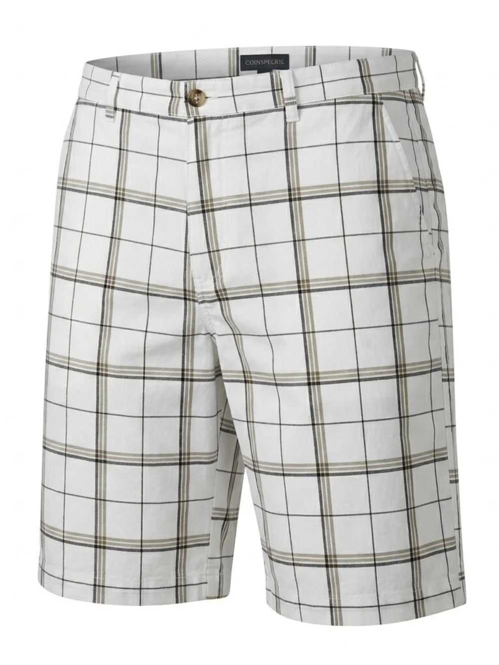 Covington Men's Plaid Flat Front Shorts White Black Khaki Size 42